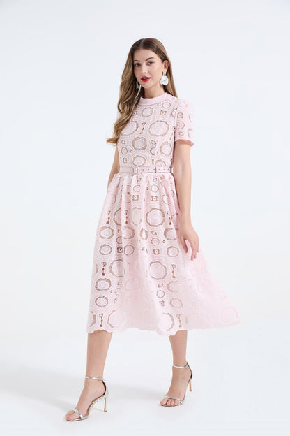Elegant Lace Puff Maxi Dress