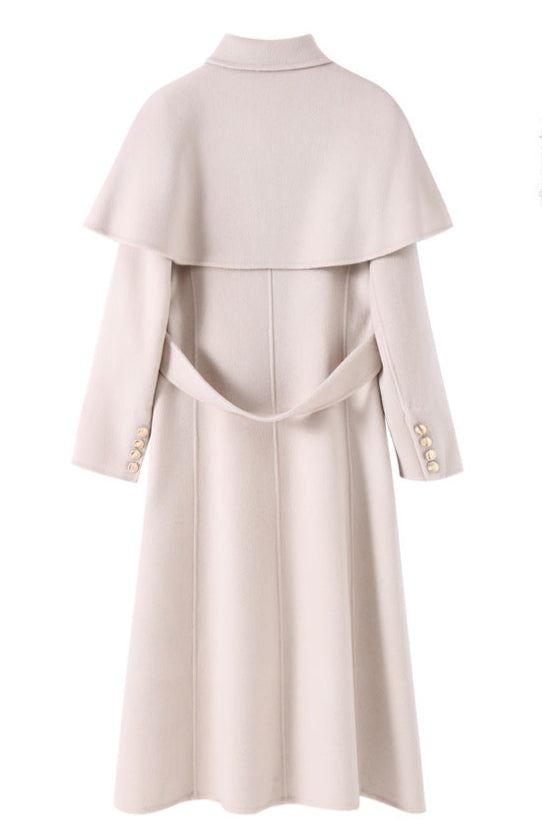 Hepburn Wool Coat with Detachable Shawl – Double-Faced 100% Wool