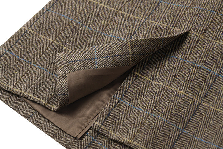 Fine Wool Plaid Oversized Blazer Coat – Coffee Brown