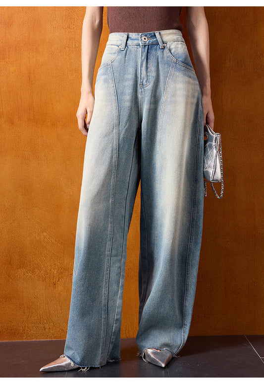 High-Waist Wide-Leg Retro Denim Pants