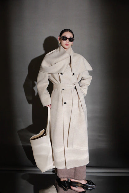 Luxury Lama Wool Blend Coat with Shawl Detail