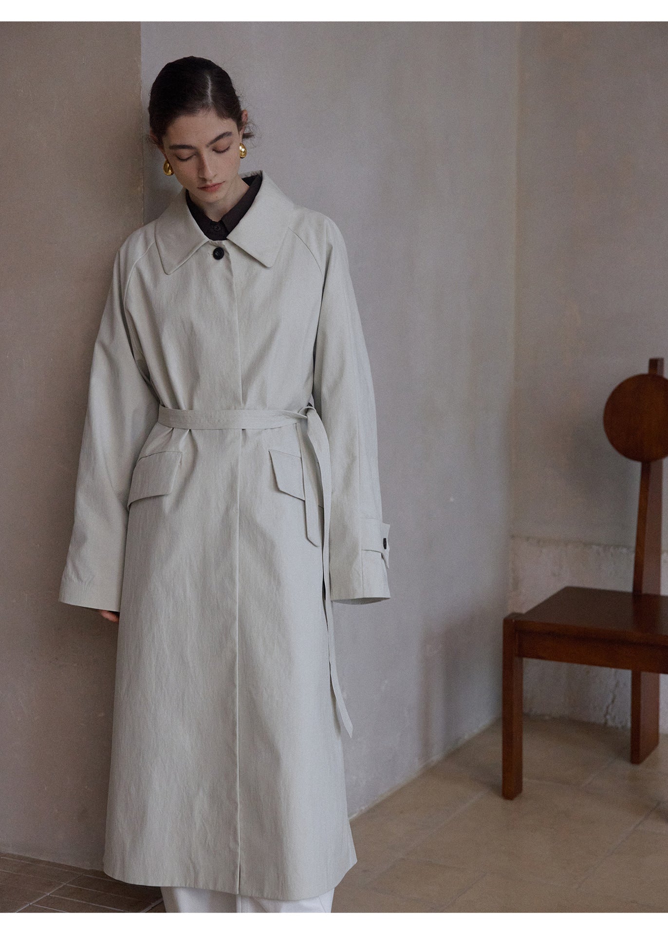 Minimalist Cotton-Blend Long Trench Coat