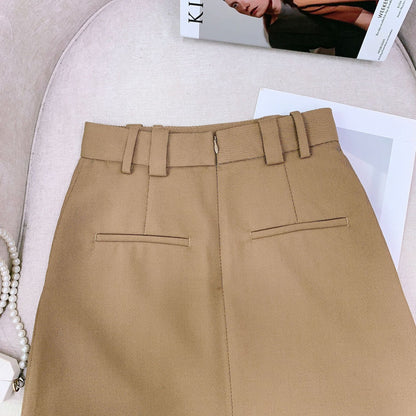 Wool Serge Twill Midi Skirt – High Waist A-Line Office Style