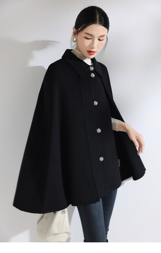 Wool-Blend Mid-Length Cape Coat