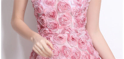 3D Rose Appliqué Strappy Midi Dress