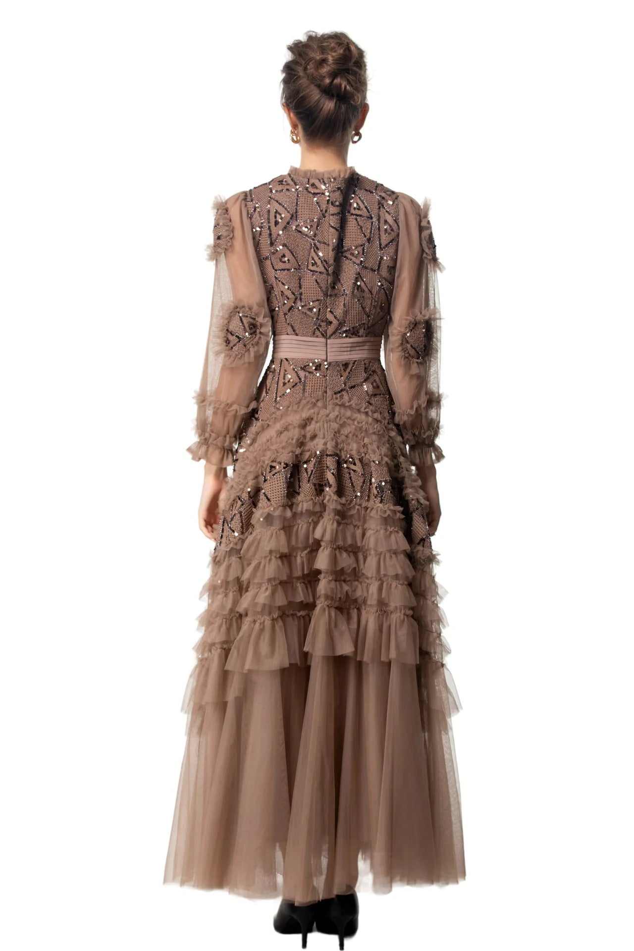 Sequin Embellished Princess-Cut Maxi Evening Dress