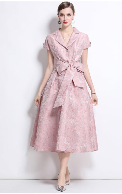 Jacquard A-Line Evening Gown with Full Flowing Skirt