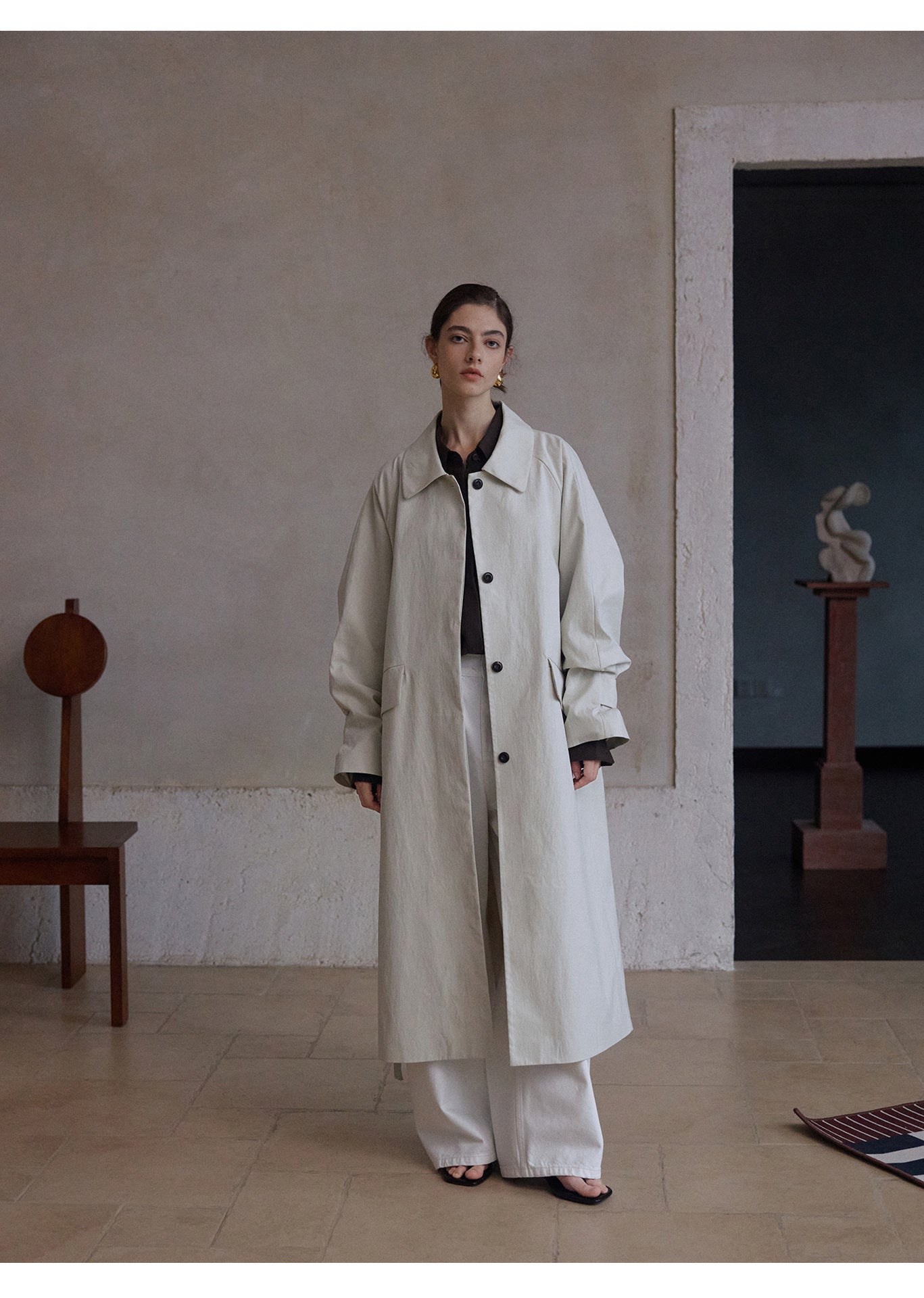 Minimalist Cotton-Blend Long Trench Coat