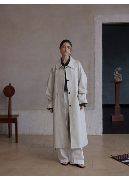Minimalist Cotton-Blend Long Trench Coat
