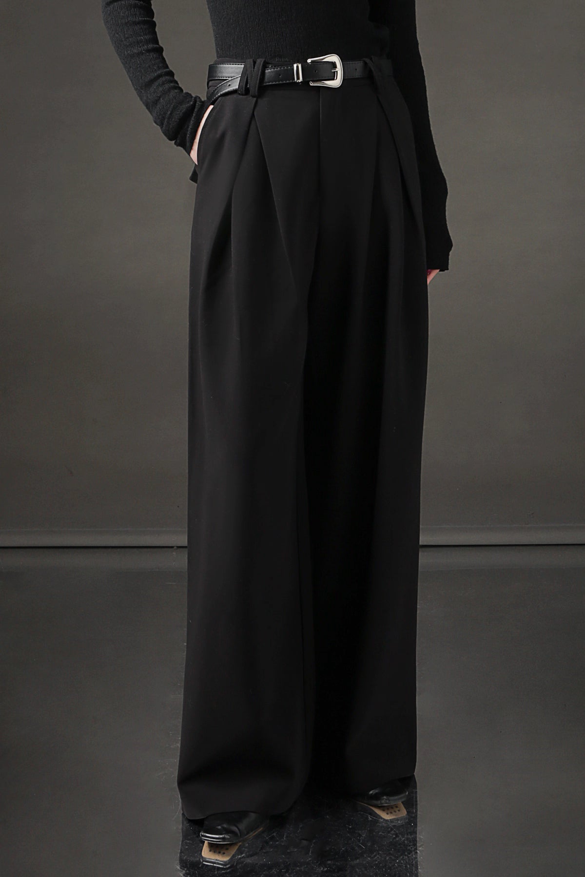 High-Waisted Wide-Leg Wool Blend Pants