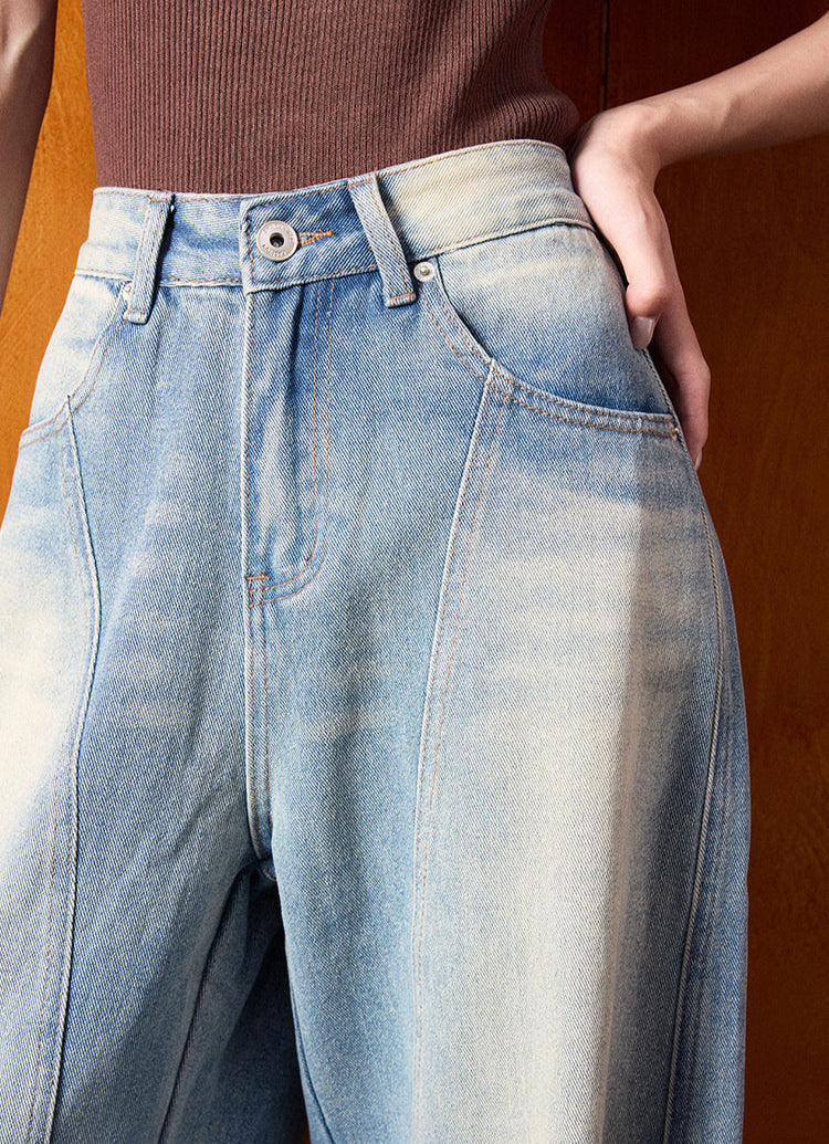 High-Waist Wide-Leg Retro Denim Pants