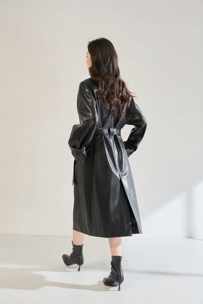 Retro Long Faux Leather Coat