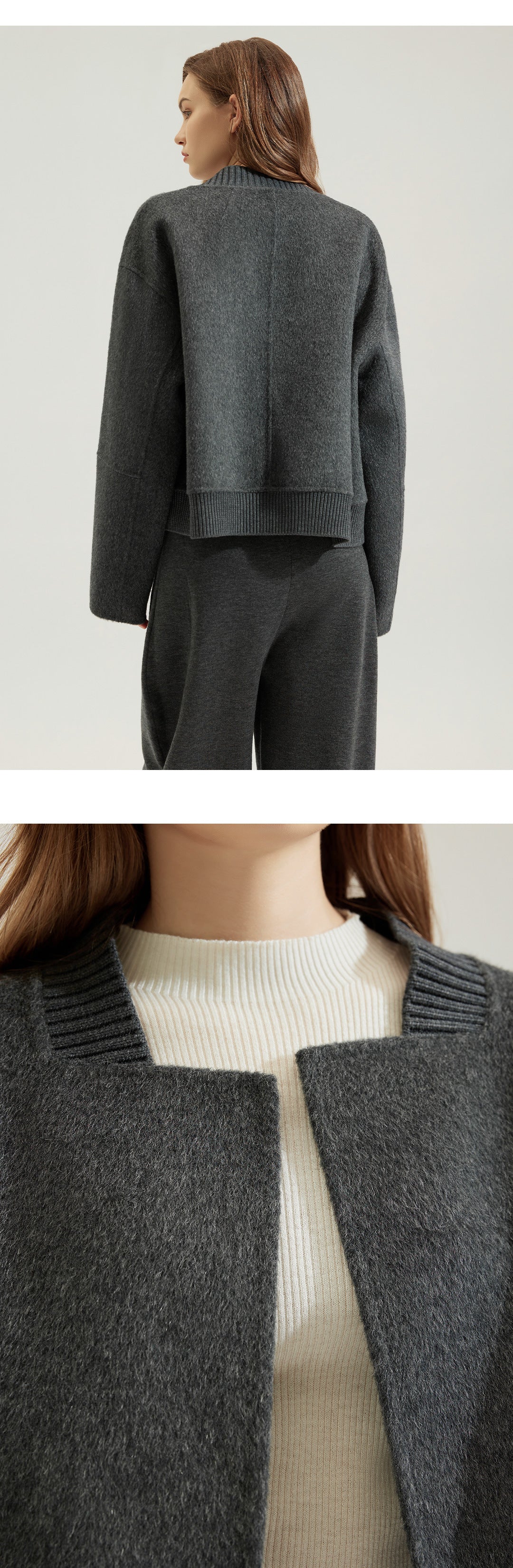 Alpaca Wool Knit-Collar Coat