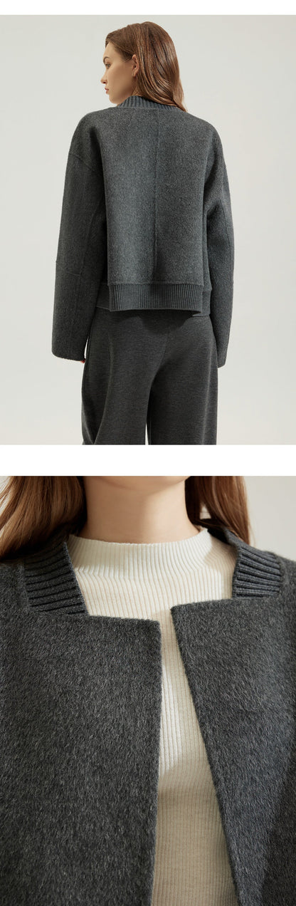 Alpaca Wool Knit-Collar Coat