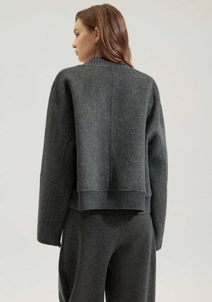 Alpaca Wool Knit-Collar Coat