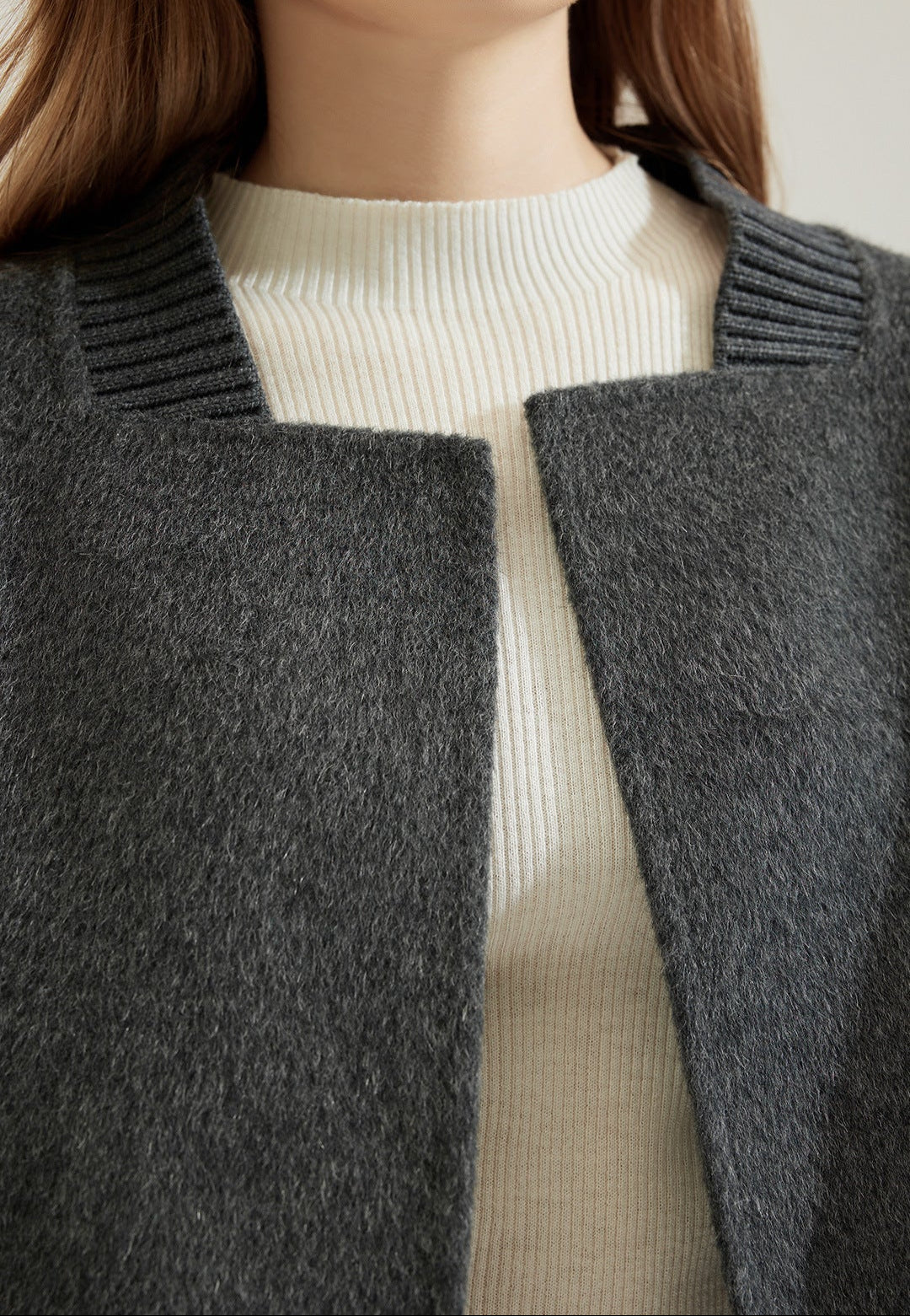 Alpaca Wool Knit-Collar Coat