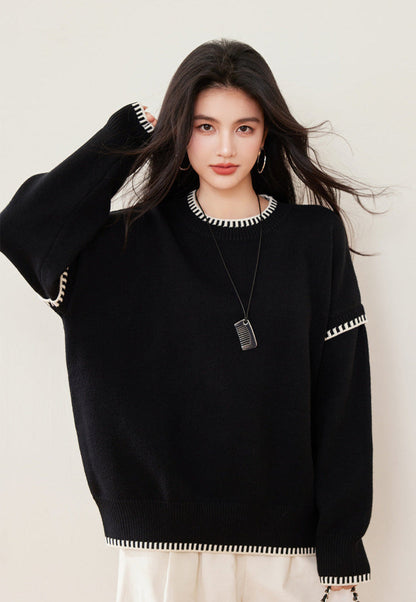 Black & White Color-Block Oversized Knit Sweater