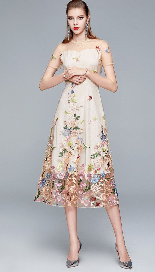 Elegant Summer Dress with Colorful Embroidery