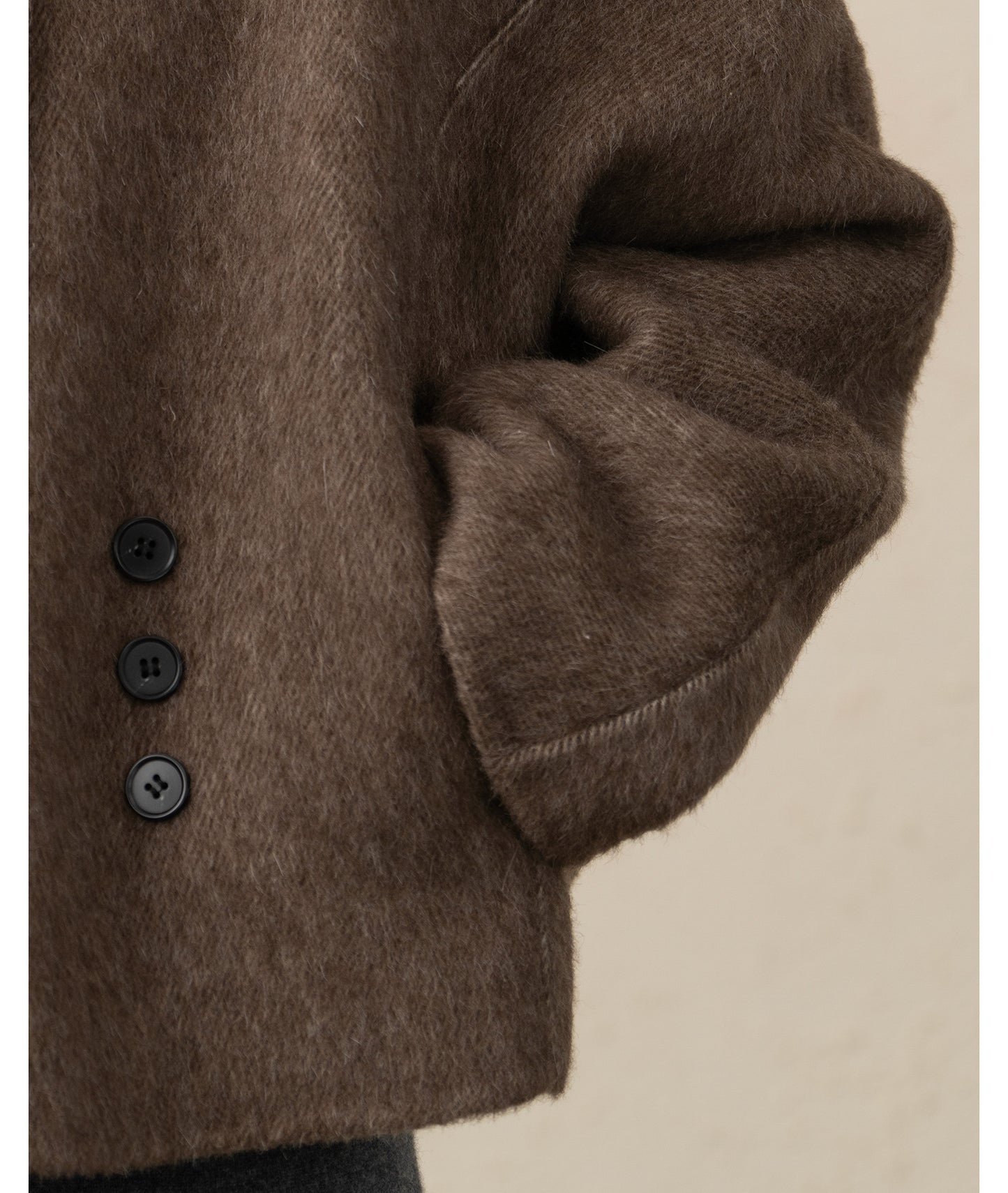 Alpaca Wool Short Double-Sided Coat with Scarf Detail