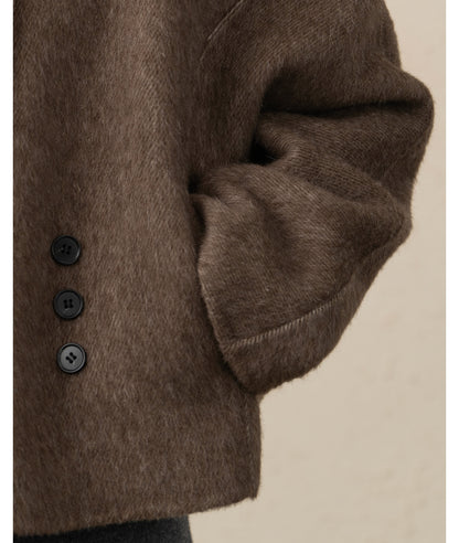 Alpaca Wool Short Double-Sided Coat with Scarf Detail