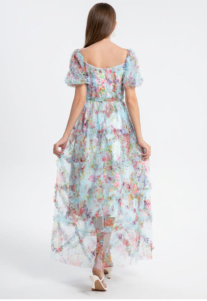 Square Neck Ruffle Sleeve Tulle Fairy Dress
