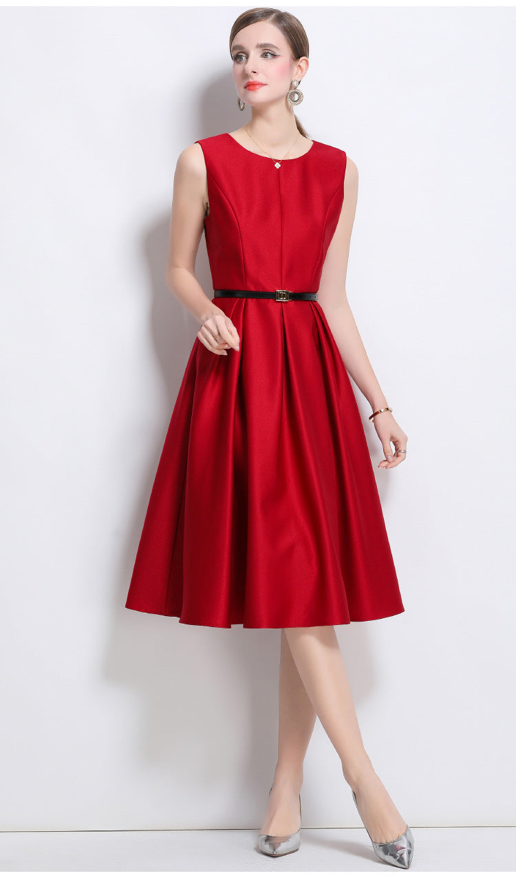 Elegant Sleeveless A-Line Dress in Red