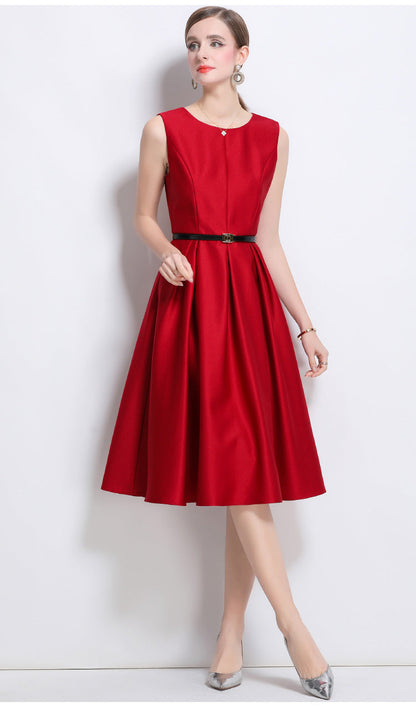 Elegant Sleeveless A-Line Dress in Red