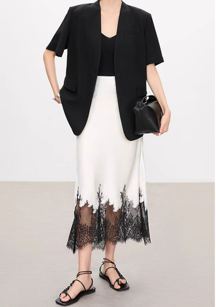 Lace-Trimmed Acetate Satin Maxi Skirt