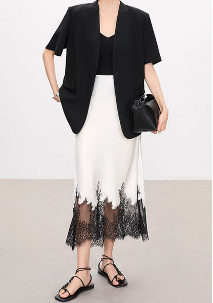 Lace-Trimmed Acetate Satin Maxi Skirt