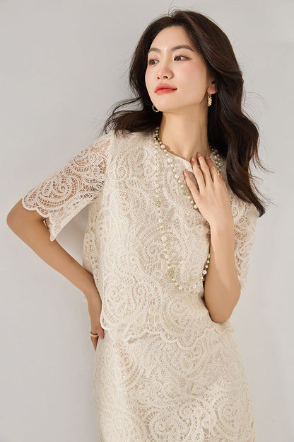 Lace-Trimmed 2-Piece Cotton Set – French-Inspired Elegance