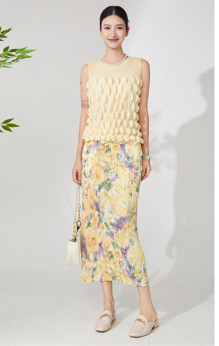 Floral Touch Two-Piece Set – Yellow Crop Top & Skirt