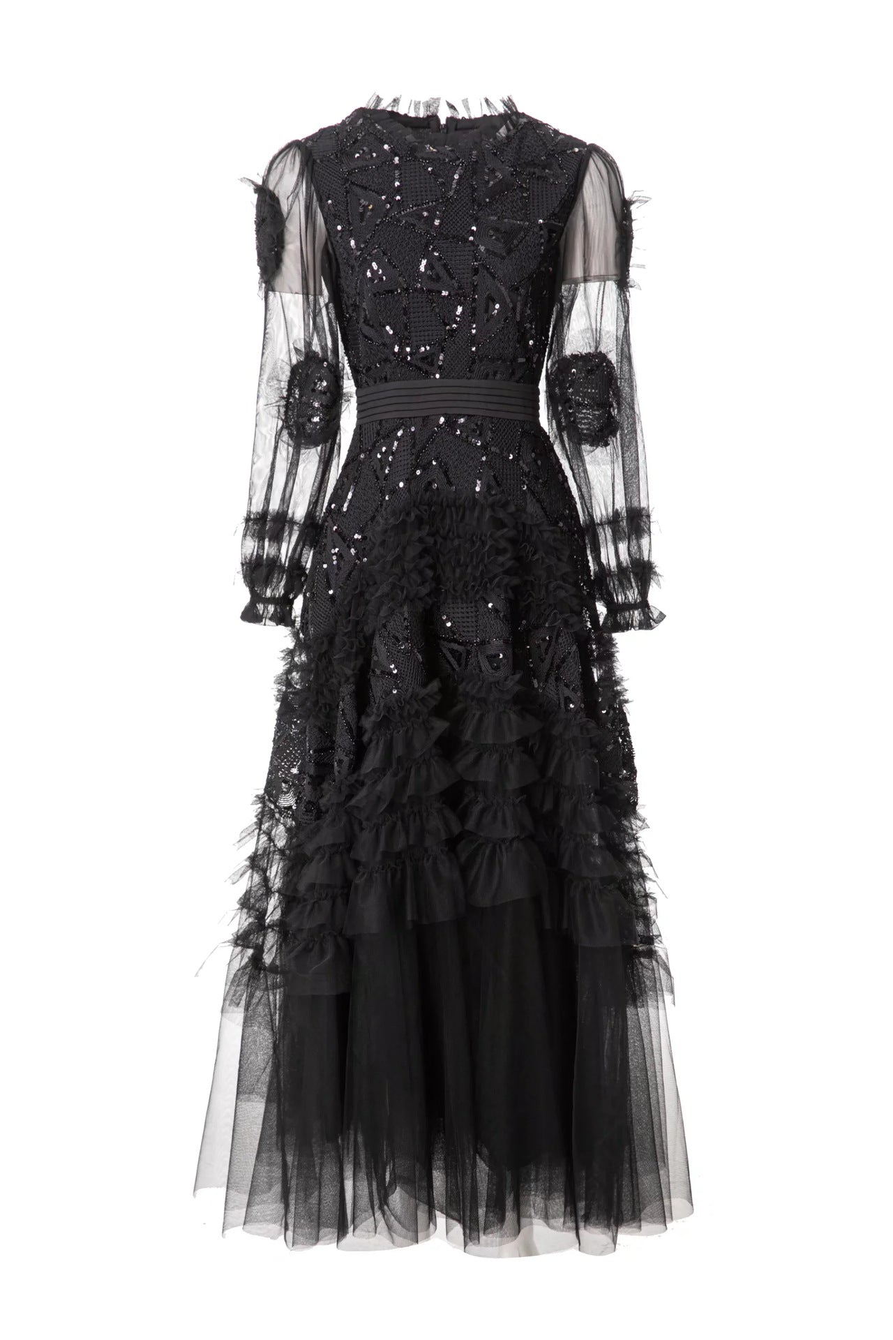Sequin Embellished Princess-Cut Maxi Evening Dress