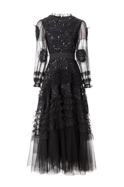 Sequin Embellished Princess-Cut Maxi Evening Dress