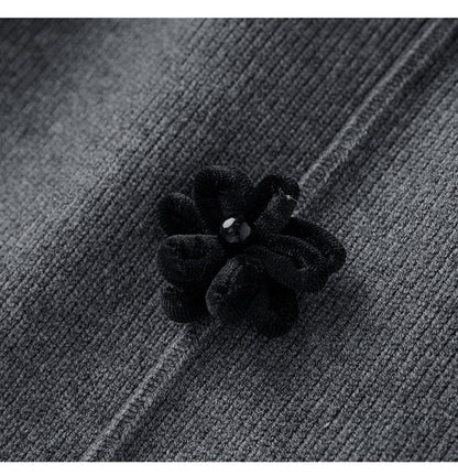 3D Floral Knit Top + Velvet Skirt Set – Elegant French Winter Ensemble