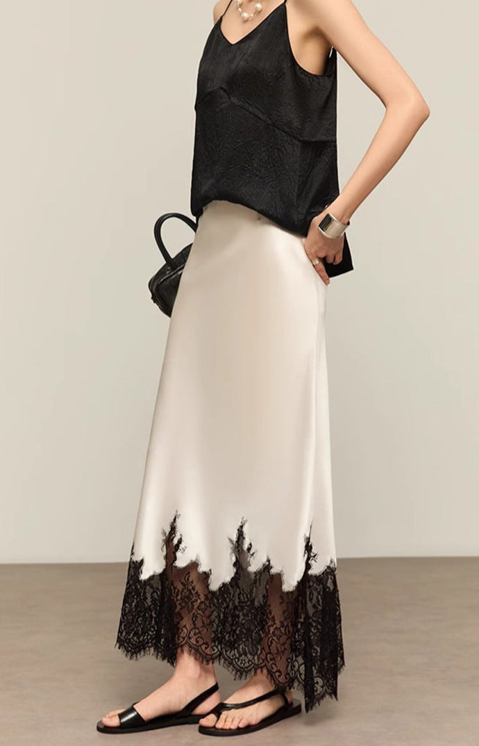 Lace-Trimmed Acetate Satin Maxi Skirt