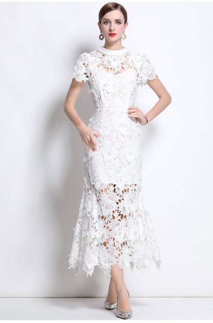 Lace High Neck Midi Dress
