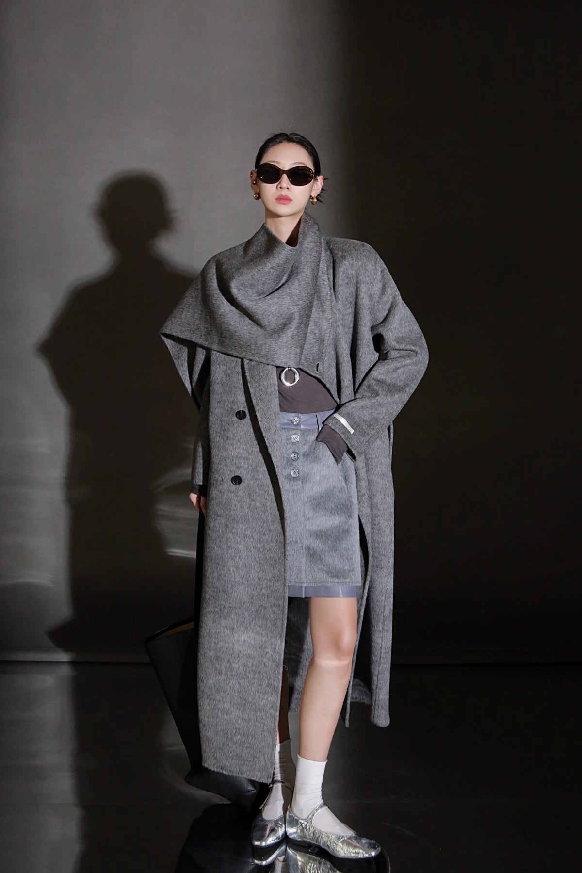 Luxury Lama Wool Blend Coat with Shawl Detail