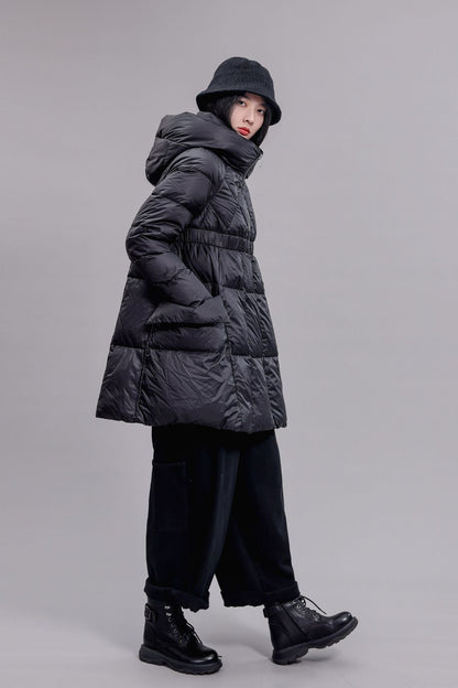 Luxury 90% White Duck Down Puffer Coat – Slim Fit, Hooded Winter Essential