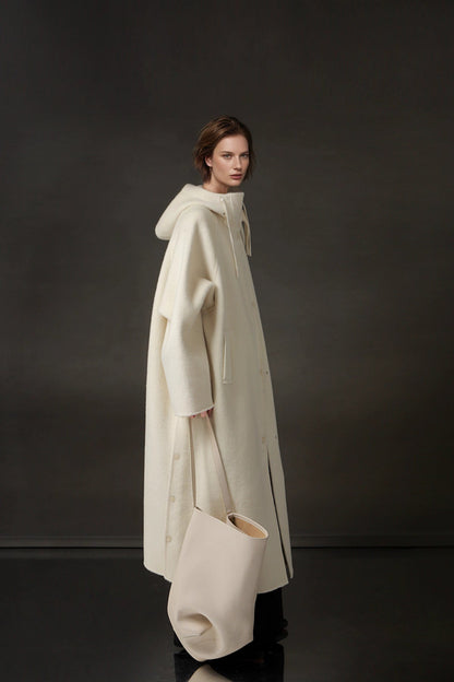 Hooded Alpaca Wool Long Coat