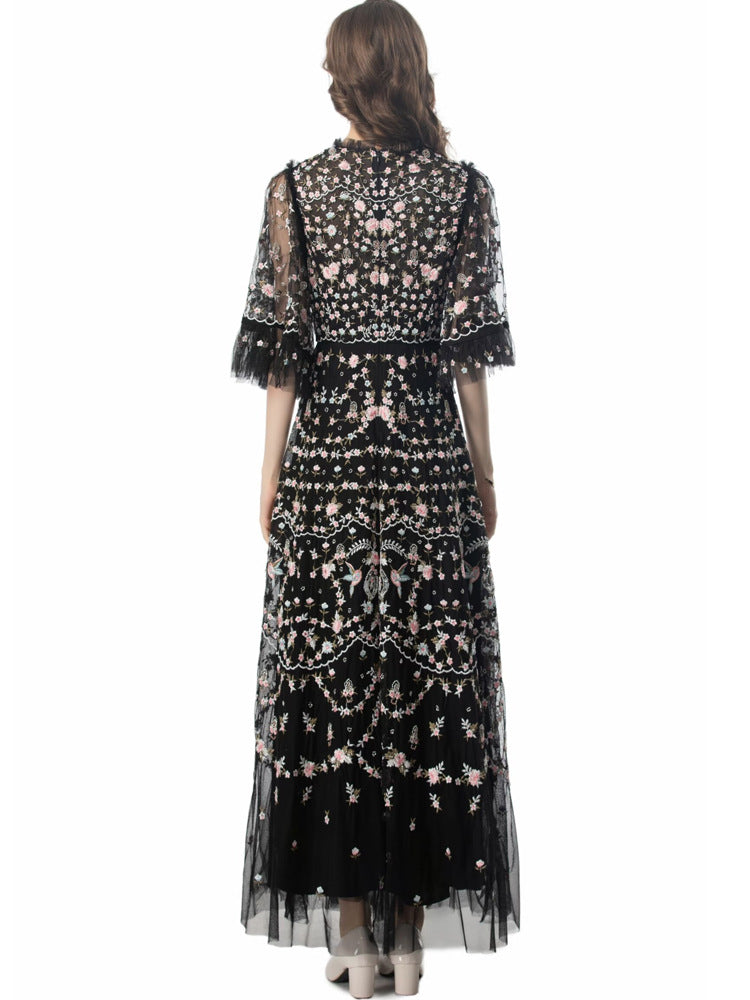 Belleza Princess-Cut Embroidered Maxi Evening Dress