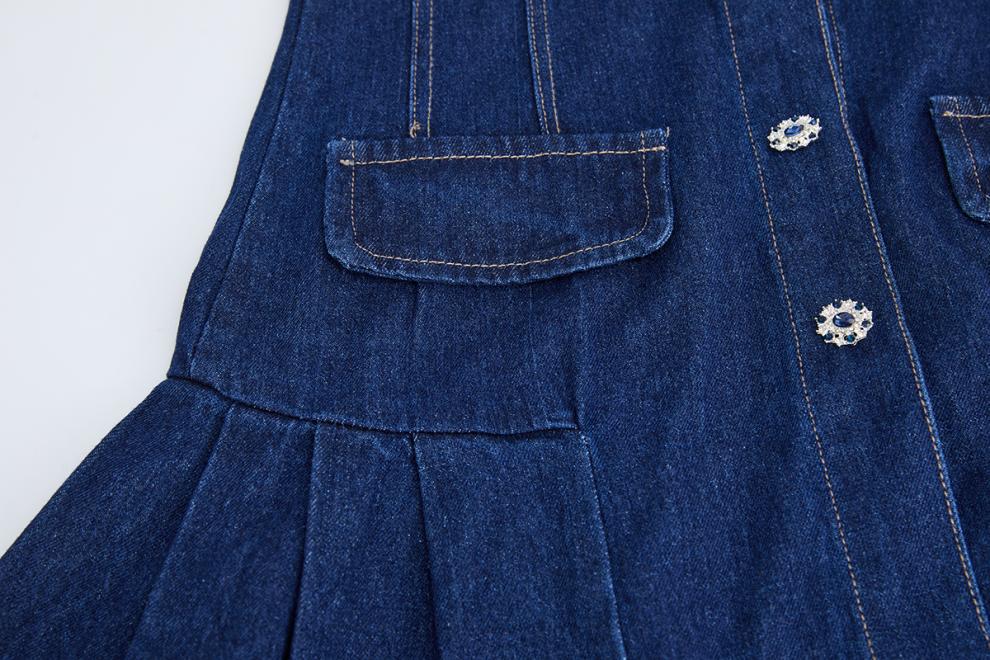 Crystal-Embellished Denim Polo Mini Dress