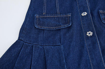 Crystal-Embellished Denim Polo Mini Dress