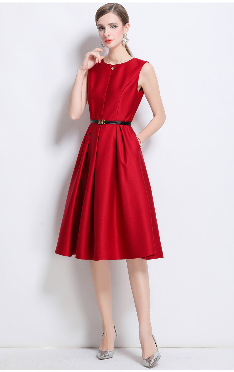 Elegant Sleeveless A-Line Dress in Red