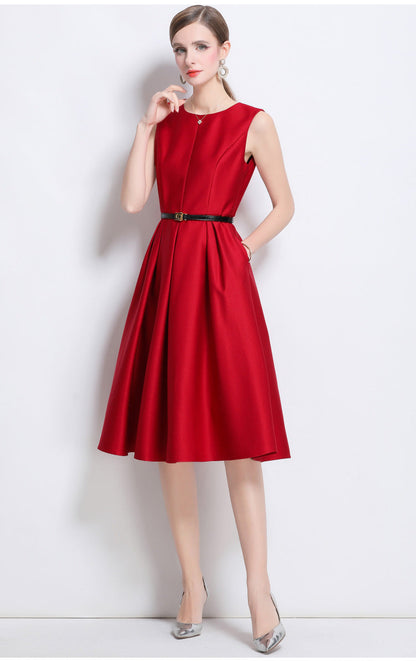 Elegant Sleeveless A-Line Dress in Red