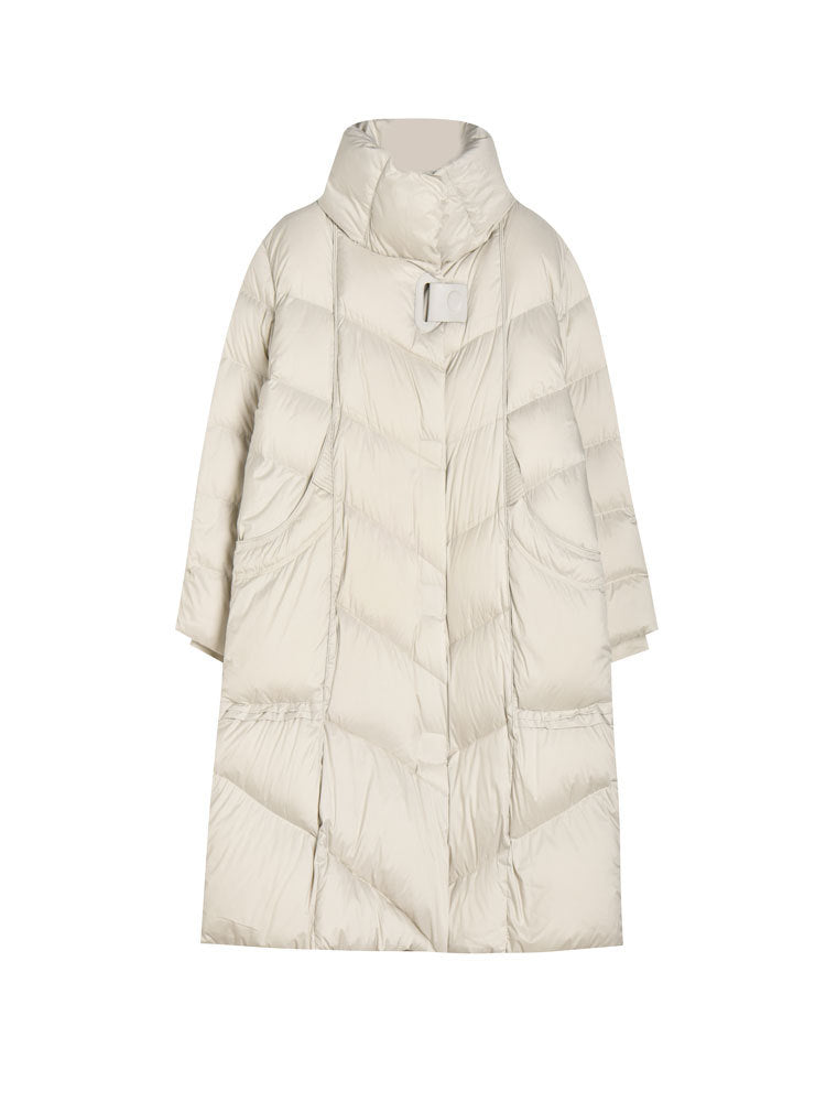 Minimalist Oversized Down Puffer Coat with Leather-Style Buttons