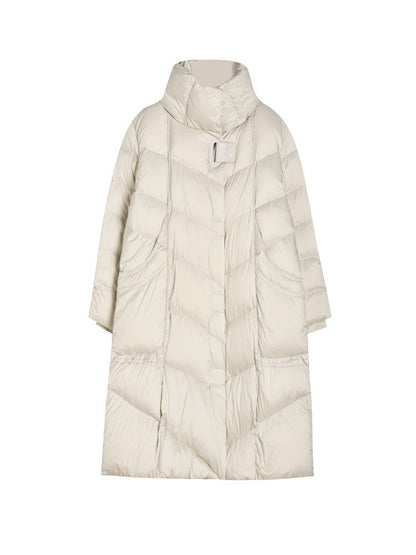 Minimalist Oversized Down Puffer Coat with Leather-Style Buttons
