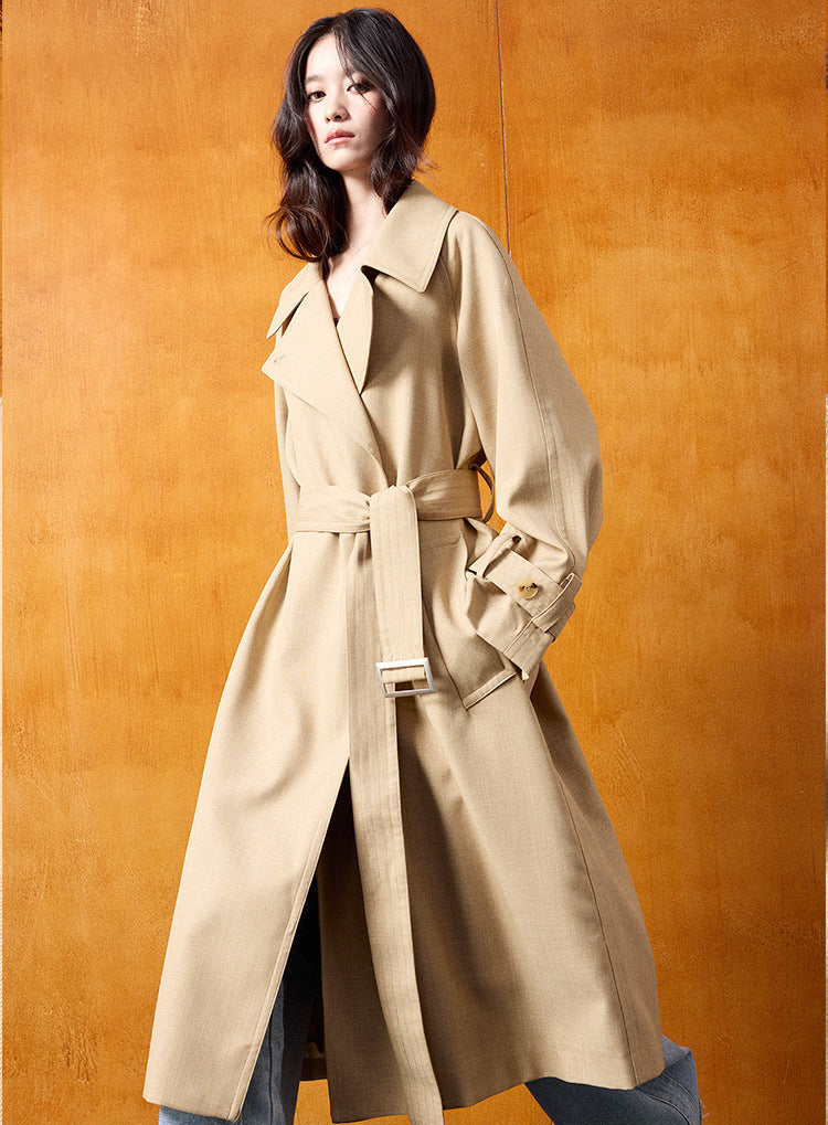 Classic British Style Long Khaki Trench Coat