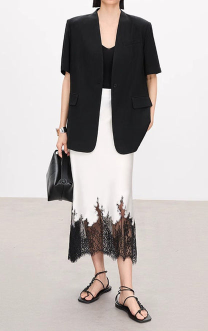 Lace-Trimmed Acetate Satin Maxi Skirt