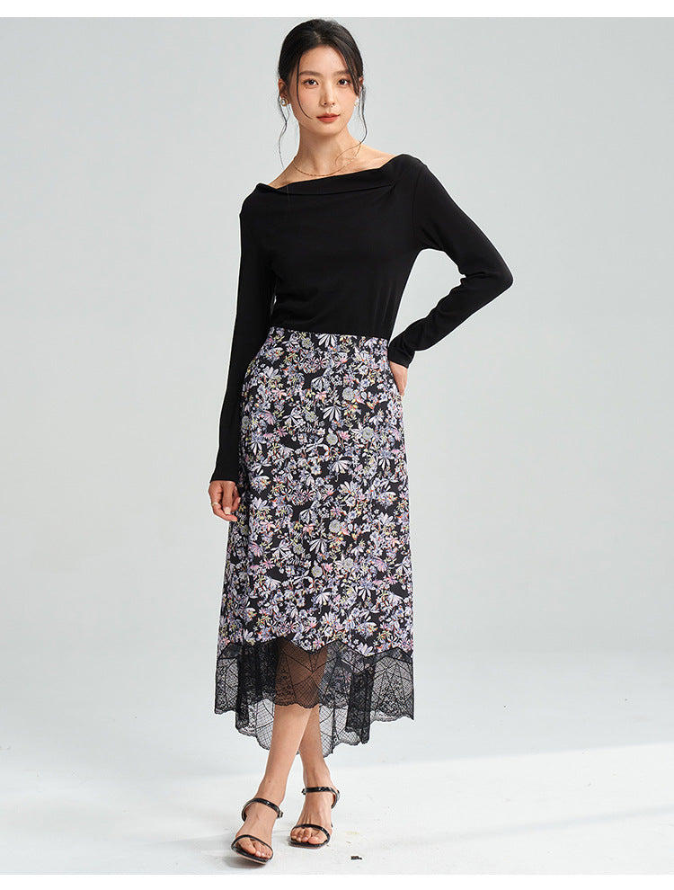 Vogue Garden High-Waist Asymmetric Floral Skirt