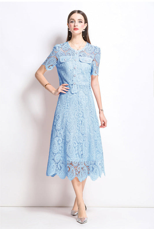 Retro Waterproof Lace Two-Piece Set